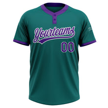 Load image into Gallery viewer, Custom Teal Purple-White Two-Button Unisex Softball Jersey
