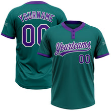 Load image into Gallery viewer, Custom Teal Purple-White Two-Button Unisex Softball Jersey
