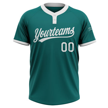 Custom Teal White Two-Button Unisex Softball Jersey