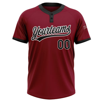 Custom Crimson Black-White Two-Button Unisex Softball Jersey