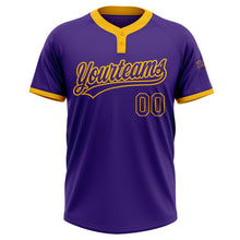Laden Sie das Bild in den Galerie-Viewer, Custom Purple Purple-Gold Two-Button Unisex Softball Jersey
