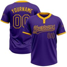 Load image into Gallery viewer, Custom Purple Purple-Gold Two-Button Unisex Softball Jersey
