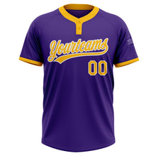 Load image into Gallery viewer, Custom Purple Gold-White Two-Button Unisex Softball Jersey
