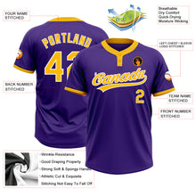 Laden Sie das Bild in den Galerie-Viewer, Custom Purple Gold-White Two-Button Unisex Softball Jersey
