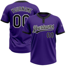 Laden Sie das Bild in den Galerie-Viewer, Custom Purple Black-White Two-Button Unisex Softball Jersey
