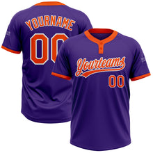 Laden Sie das Bild in den Galerie-Viewer, Custom Purple Orange-White Two-Button Unisex Softball Jersey
