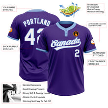 Load image into Gallery viewer, Custom Purple White-Light Blue Two-Button Unisex Softball Jersey
