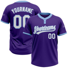 Laden Sie das Bild in den Galerie-Viewer, Custom Purple White-Light Blue Two-Button Unisex Softball Jersey
