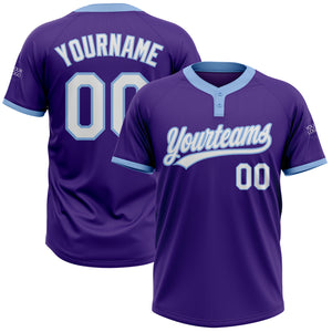 Custom Purple White-Light Blue Two-Button Unisex Softball Jersey