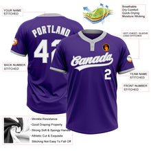 Load image into Gallery viewer, Custom Purple White-Gray Two-Button Unisex Softball Jersey
