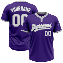 Load image into Gallery viewer, Custom Purple White-Gray Two-Button Unisex Softball Jersey

