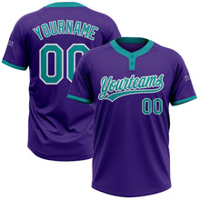 Load image into Gallery viewer, Custom Purple Teal-White Two-Button Unisex Softball Jersey
