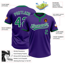 Laden Sie das Bild in den Galerie-Viewer, Custom Purple Kelly Green-White Two-Button Unisex Softball Jersey
