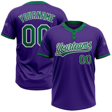 Laden Sie das Bild in den Galerie-Viewer, Custom Purple Kelly Green-White Two-Button Unisex Softball Jersey

