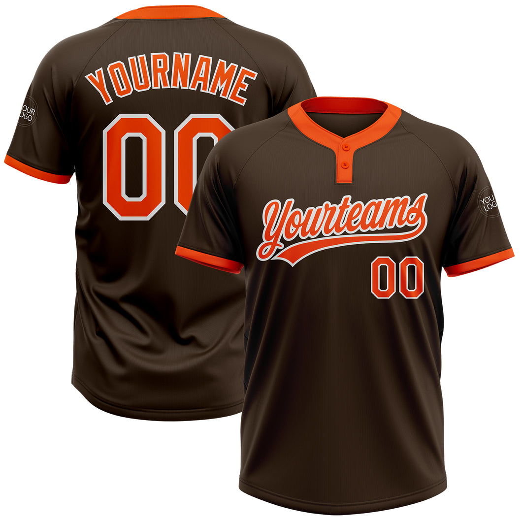 Custom Brown Orange-White Two-Button Unisex Softball Jersey