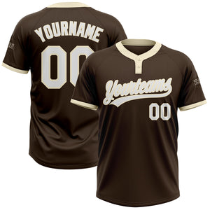 Custom Brown White-Cream Two-Button Unisex Softball Jersey