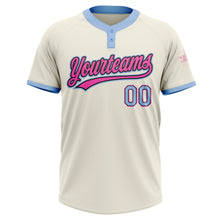 Load image into Gallery viewer, Custom Cream Light Blue Black-Pink Two-Button Unisex Softball Jersey
