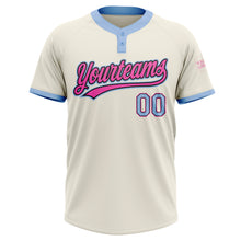 Laden Sie das Bild in den Galerie-Viewer, Custom Cream Light Blue Black-Pink Two-Button Unisex Softball Jersey
