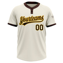 Laden Sie das Bild in den Galerie-Viewer, Custom Cream Brown-Gold Two-Button Unisex Softball Jersey
