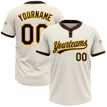 Charger l&#39;image dans la galerie, Custom Cream Brown-Gold Two-Button Unisex Softball Jersey
