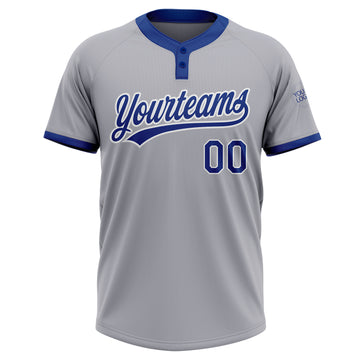 Custom Gray Royal-White Two-Button Unisex Softball Jersey