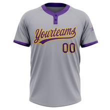 Load image into Gallery viewer, Custom Gray Purple-Gold Two-Button Unisex Softball Jersey
