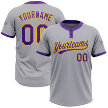 Load image into Gallery viewer, Custom Gray Purple-Gold Two-Button Unisex Softball Jersey
