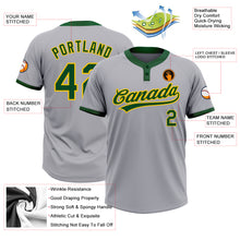 Load image into Gallery viewer, Custom Gray Green-Gold Two-Button Unisex Softball Jersey
