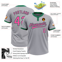 Load image into Gallery viewer, Custom Gray Pink-Kelly Green Two-Button Unisex Softball Jersey
