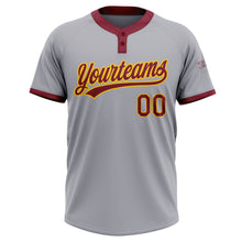 Load image into Gallery viewer, Custom Gray Crimson-Gold Two-Button Unisex Softball Jersey
