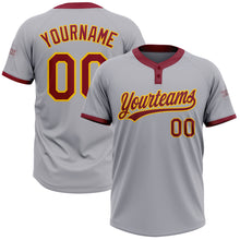Load image into Gallery viewer, Custom Gray Crimson-Gold Two-Button Unisex Softball Jersey
