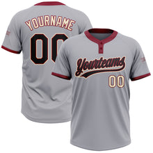 Load image into Gallery viewer, Custom Gray Black Crimson-Cream Two-Button Unisex Softball Jersey
