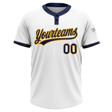 Загрузить изображение в средство просмотра галереи, Custom White Navy-Gold Two-Button Unisex Softball Jersey
