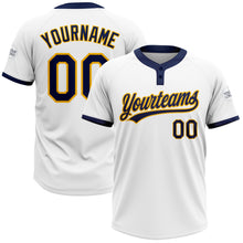 Загрузить изображение в средство просмотра галереи, Custom White Navy-Gold Two-Button Unisex Softball Jersey
