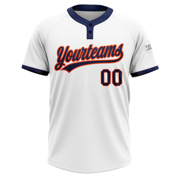 Custom White Navy-Orange Two-Button Unisex Softball Jersey