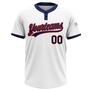 Custom White Navy-Red Two-Button Unisex Softball Jersey