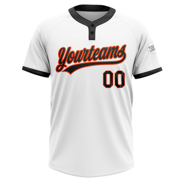 Custom White Black-Orange Two-Button Unisex Softball Jersey