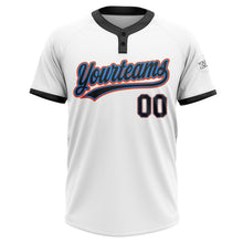 Laden Sie das Bild in den Galerie-Viewer, Custom White Black Powder Blue-Orange Two-Button Unisex Softball Jersey
