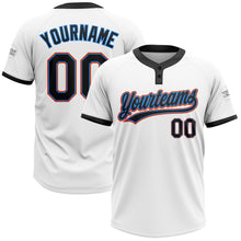 Laden Sie das Bild in den Galerie-Viewer, Custom White Black Powder Blue-Orange Two-Button Unisex Softball Jersey
