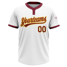 Загрузить изображение в средство просмотра галереи, Custom White Crimson-Gold Two-Button Unisex Softball Jersey
