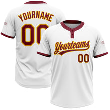 Загрузить изображение в средство просмотра галереи, Custom White Crimson-Gold Two-Button Unisex Softball Jersey
