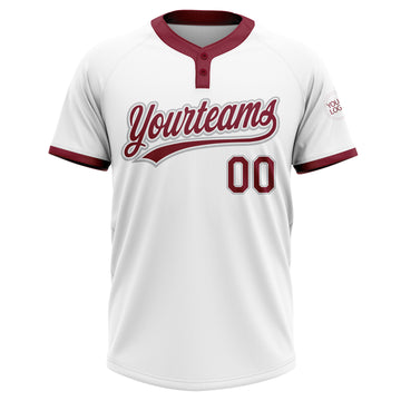 Custom White Crimson-Gray Two-Button Unisex Softball Jersey