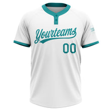 Load image into Gallery viewer, Custom White Teal Two-Button Unisex Softball Jersey
