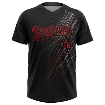 Custom Black Black-Red 3D Pattern Two-Button Unisex Softball Jersey