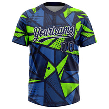 Load image into Gallery viewer, Custom Navy Navy-Neon Green 3D Pattern Two-Button Unisex Softball Jersey

