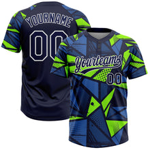 Load image into Gallery viewer, Custom Navy Navy-Neon Green 3D Pattern Two-Button Unisex Softball Jersey
