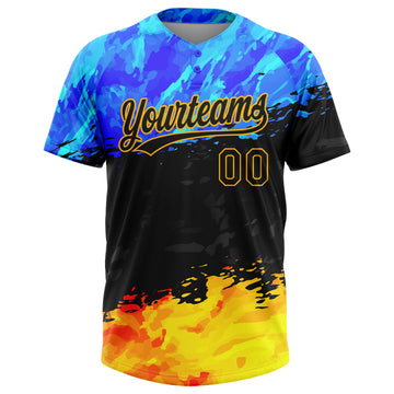 Custom Figure Black Gold-Royal 3D Pattern Two-Button Unisex Softball Jersey