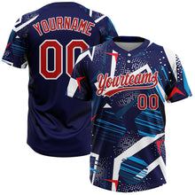 Laden Sie das Bild in den Galerie-Viewer, Custom Navy Red-White 3D Pattern Two-Button Unisex Softball Jersey

