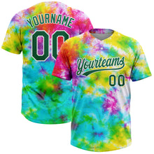 Laden Sie das Bild in den Galerie-Viewer, Custom Tie Dye Kelly Green-White 3D Rainbow Two-Button Unisex Softball Jersey
