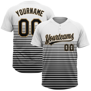 Custom White Black-Old Gold 3D Pattern Two-Button Unisex Softball Jersey